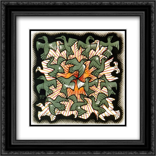 Sun and Moon 20x20 Black Ornate Wood Framed Art Print Poster with Double Matting by Escher, M.C.