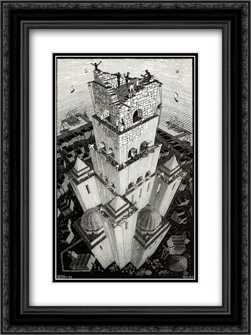 Tower of Babel 18x24 Black Ornate Wood Framed Art Print Poster with Double Matting by Escher, M.C.