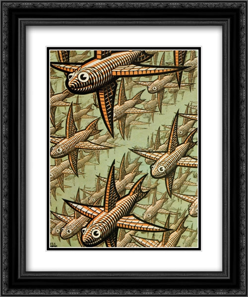 Depth 20x24 Black Ornate Wood Framed Art Print Poster with Double Matting by Escher, M.C.