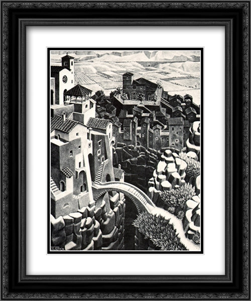 Castrovalva 20x24 Black Ornate Wood Framed Art Print Poster with Double Matting by Escher, M.C.