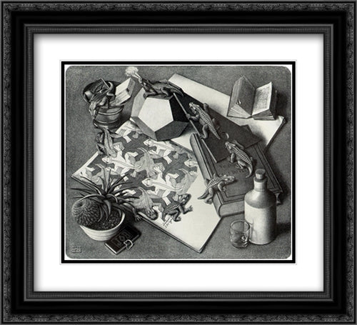 Reptiles 22x20 Black Ornate Wood Framed Art Print Poster with Double Matting by Escher, M.C.