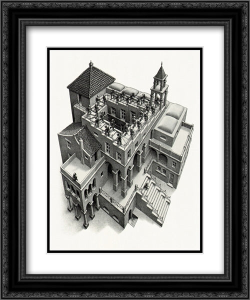 Ascending Descending 20x24 Black Ornate Wood Framed Art Print Poster with Double Matting by Escher, M.C.