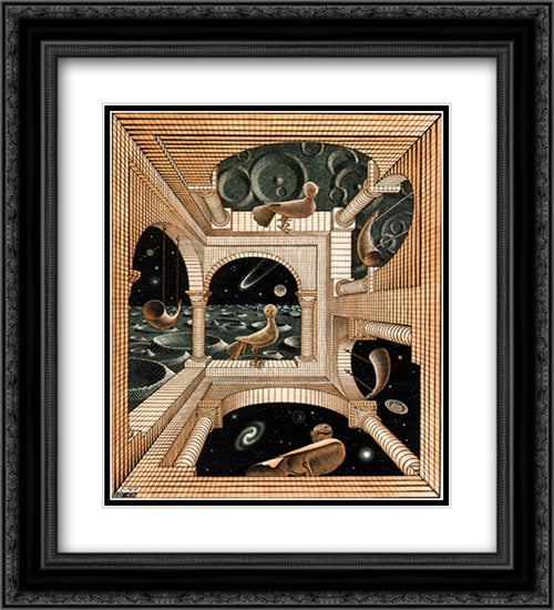 Other World 20x22 Black Ornate Wood Framed Art Print Poster with Double Matting by Escher, M.C.