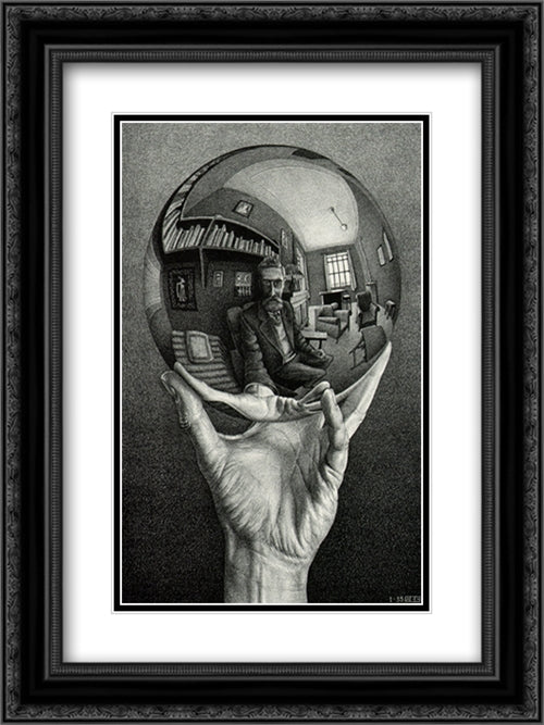 Self Portrait 18x24 Black Ornate Wood Framed Art Print Poster with Double Matting by Escher, M.C.