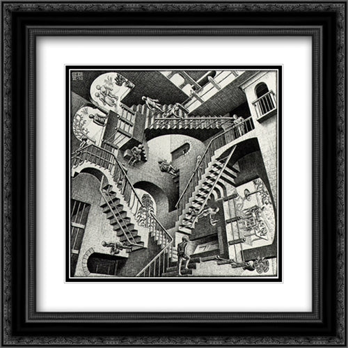 Relativity 20x20 Black Ornate Wood Framed Art Print Poster with Double Matting by Escher, M.C.