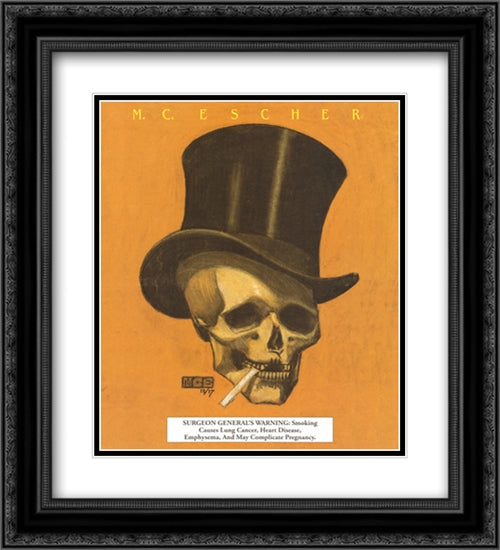 Skull with Cigarette 20x22 Black Ornate Wood Framed Art Print Poster with Double Matting by Escher, M.C.