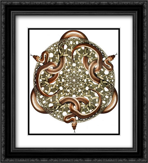 Snakes 20x22 Black Ornate Wood Framed Art Print Poster with Double Matting by Escher, M.C.