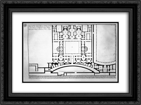 The Roman antiquities, t. 1, Plate XLIV. Plan of Mount Capitoline and its fortress; Perspective of the two horns or stones 20x24 Black Ornate Wood Framed Art Print Poster with Double Matting by Piranesi, Giovanni Battista