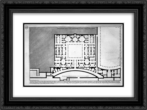 The Roman antiquities, t. 1, Plate XLV. Plan of upper floor of the Caesars Palace de `d` home `s believed Augustus (Drawing and inc. By Francesco Piranesi) 24x18 Black Ornate Wood Framed Art Print Poster with Double Matting by Piranesi, Giovanni Battista