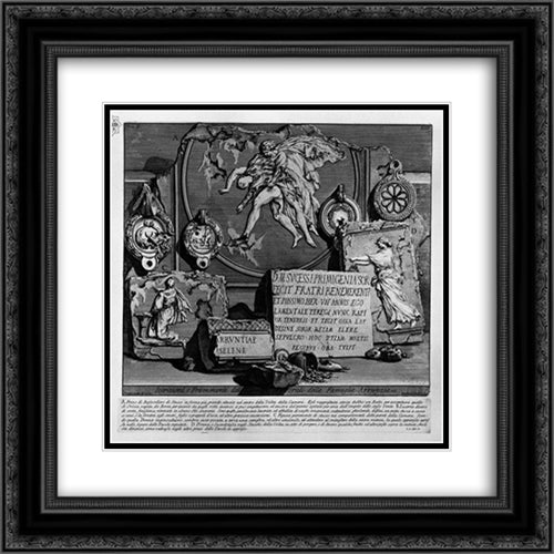 The Roman antiquities, t. 2, Plate XIII. Ornaments in stucco, existing in the Time of the burial chamber of L. Arrunzio 20x20 Black Ornate Wood Framed Art Print Poster with Double Matting by Piranesi, Giovanni Battista