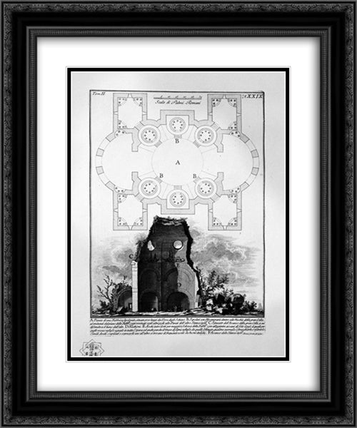 The Roman antiquities, t. 2, Plate XXIX. View of the Tomb of the Scipios believed outside Porta S. Sebastiano 20x24 Black Ornate Wood Framed Art Print Poster with Double Matting by Piranesi, Giovanni Battista