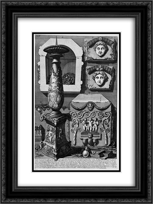 The Roman antiquities, t. 2, Plate XXV. Large urn of porphyry, within which is believed to have been placed the body of Constance 18x24 Black Ornate Wood Framed Art Print Poster with Double Matting by Piranesi, Giovanni Battista