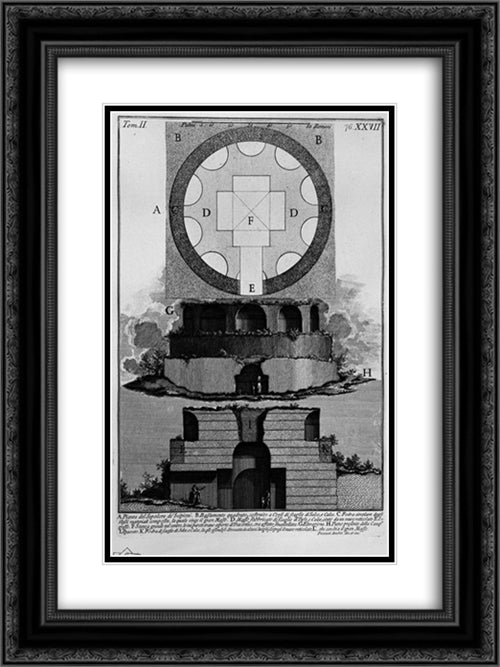 The Roman antiquities, t. 2, Plate XXVII. Plan of a factory tomb outside Porta Maggiore in a vineyard next to Tower Pignataro 18x24 Black Ornate Wood Framed Art Print Poster with Double Matting by Piranesi, Giovanni Battista