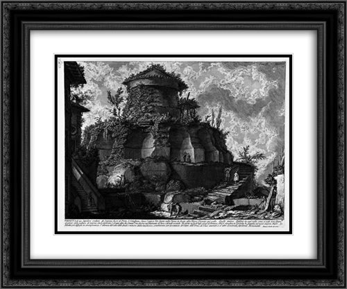 The Roman antiquities, t. 2, Plate XXVIII. Plan, and elevation cross-section of the Tomb of the Scipios 24x20 Black Ornate Wood Framed Art Print Poster with Double Matting by Piranesi, Giovanni Battista