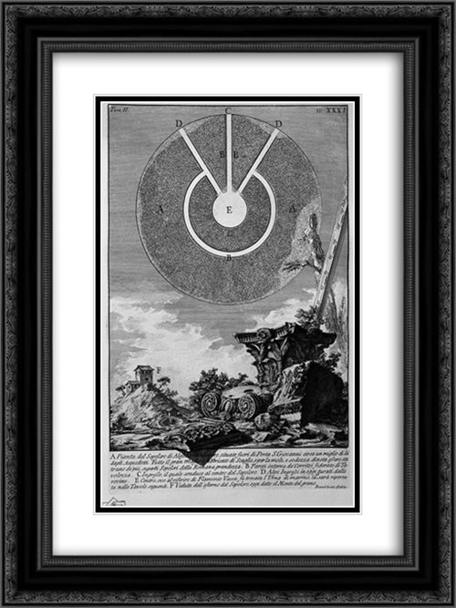 The Roman antiquities, t. 2, Plate XXXI. Fragment of stucco gouged by the time of Nicchioni is one of the interior of the factory before burial 18x24 Black Ornate Wood Framed Art Print Poster with Double Matting by Piranesi, Giovanni Battista