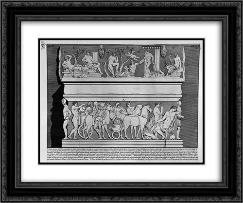 The Roman antiquities, t. 2, Plate XXXIV. Grand marble urn believed to Alexander Severus and his mother Julia Mamea (figures carved from Barbault) 24x20 Black Ornate Wood Framed Art Print Poster with Double Matting by Piranesi, Giovanni Battista