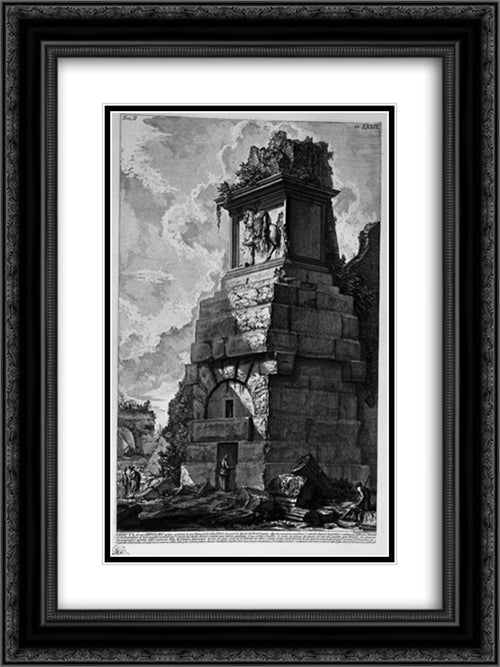 The Roman antiquities, t. 2, Plate XXXIX. Plan and section of the three rooms of the family of Augustus believed burial 18x24 Black Ornate Wood Framed Art Print Poster with Double Matting by Piranesi, Giovanni Battista