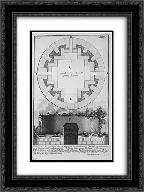 The Roman antiquities, t. 2, Plate XXXVI. Hips and split of the urn itself (figures carved from Barbault) 18x24 Black Ornate Wood Framed Art Print Poster with Double Matting by Piranesi, Giovanni Battista