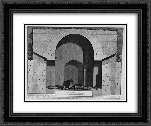 The Roman antiquities, t. 2, Plate XXXVII. Plan and elevation of a tomb located on the ancient Via Appia near the Vineyard Buonamici 24x20 Black Ornate Wood Framed Art Print Poster with Double Matting by Piranesi, Giovanni Battista