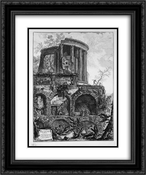 Another view of the Temple of the Sibyl at Tivoli 20x24 Black Ornate Wood Framed Art Print Poster with Double Matting by Piranesi, Giovanni Battista