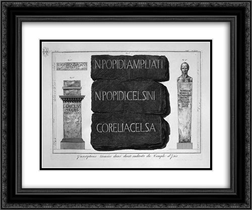 Black and white mosaic floor of the Temple of the cell referred to above, and which was inscribed at the entrance of the enclosure 24x20 Black Ornate Wood Framed Art Print Poster with Double Matting by Piranesi, Giovanni Battista