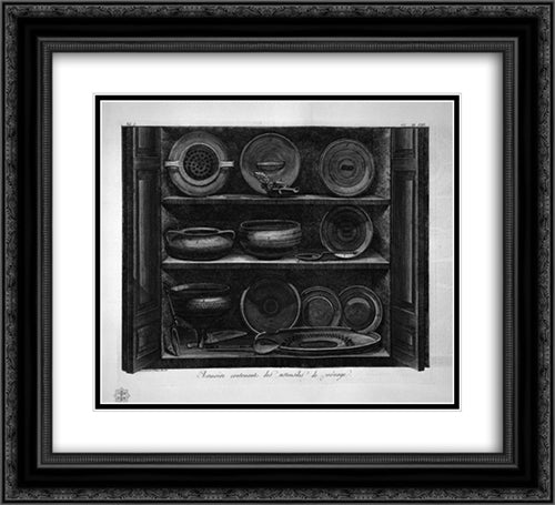 Cabinet containing household utensils 22x20 Black Ornate Wood Framed Art Print Poster with Double Matting by Piranesi, Giovanni Battista