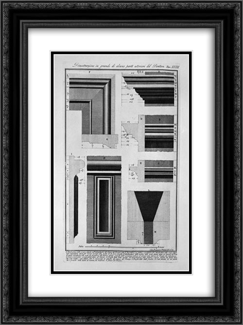 Demonstration in large parts of the exterior of the Pantheon 18x24 Black Ornate Wood Framed Art Print Poster with Double Matting by Piranesi, Giovanni Battista