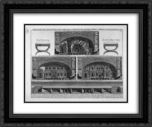 Demonstration of the `apparatus of a mobile stage for the representation of tragic, comic and satirical perspective and pulpit 24x20 Black Ornate Wood Framed Art Print Poster with Double Matting by Piranesi, Giovanni Battista