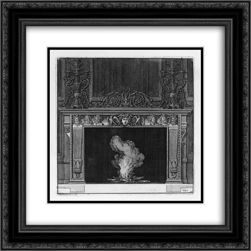 Fireplace: busts in the frieze of satyrs and the head of Medusa in the center between two eagles 20x20 Black Ornate Wood Framed Art Print Poster with Double Matting by Piranesi, Giovanni Battista