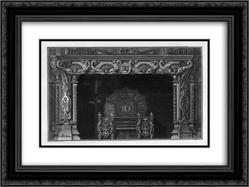 Fireplace: four pairs in the frieze of dolphins addressed; a rich interior wing 24x18 Black Ornate Wood Framed Art Print Poster with Double Matting by Piranesi, Giovanni Battista