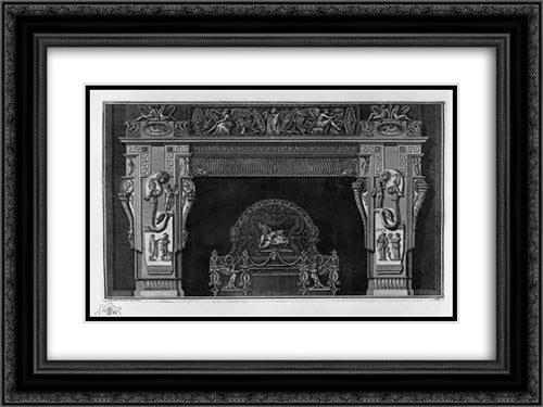 Fireplace: frieze with ribbing and scrapers, and a Greek, a rich interior wing 24x18 Black Ornate Wood Framed Art Print Poster with Double Matting by Piranesi, Giovanni Battista