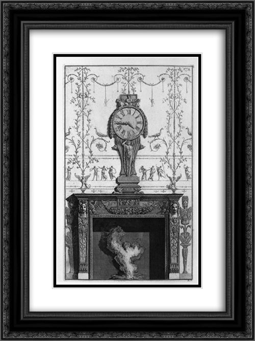 Fireplace: In a garland frieze between two eagles above the plane of a clock 18x24 Black Ornate Wood Framed Art Print Poster with Double Matting by Piranesi, Giovanni Battista