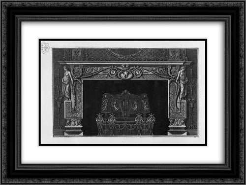 Fireplace: in the frieze horse skull between two cameos; rich interior wing 24x18 Black Ornate Wood Framed Art Print Poster with Double Matting by Piranesi, Giovanni Battista