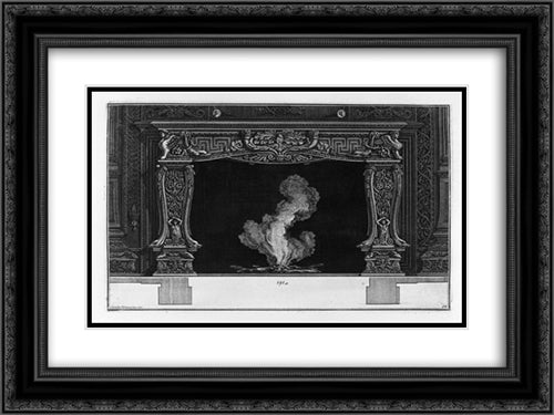 Fireplace: on the frieze of acanthus leaf between two horns, dolphins and sphinxes 24x18 Black Ornate Wood Framed Art Print Poster with Double Matting by Piranesi, Giovanni Battista