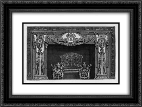 Fireplace: trophies with sphinxes in the sides, to which the lower two figures are set against Egypt, in the interior, full wing 24x18 Black Ornate Wood Framed Art Print Poster with Double Matting by Piranesi, Giovanni Battista