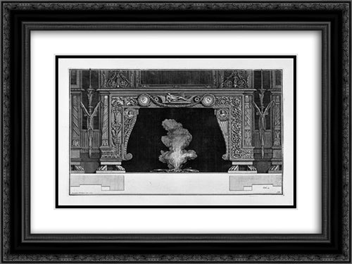 Fireplace: two medals in the frieze of garlanded a figure lying on a bed 24x18 Black Ornate Wood Framed Art Print Poster with Double Matting by Piranesi, Giovanni Battista