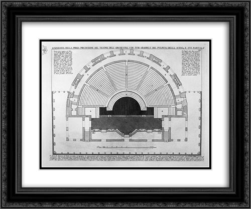 Ground plan of the first precinzione the theater, the `orchestra with its steps, and the pulpit of the scene, and its parts 24x20 Black Ornate Wood Framed Art Print Poster with Double Matting by Piranesi, Giovanni Battista