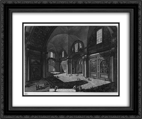 Interior of the Church of Our Lady of the Angels called the Charterhouse, which was once the principal room of the Baths of Diocletian 24x20 Black Ornate Wood Framed Art Print Poster with Double Matting by Piranesi, Giovanni Battista