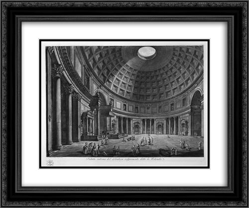 Interior view of the Pantheon commonly known as the Rotunda 24x20 Black Ornate Wood Framed Art Print Poster with Double Matting by Piranesi, Giovanni Battista