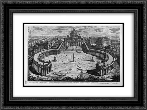 Map of Rome and the Campus Martius with the relevant Index and dedication to Clement XIII in three sheets, and title listed 24x18 Black Ornate Wood Framed Art Print Poster with Double Matting by Piranesi, Giovanni Battista