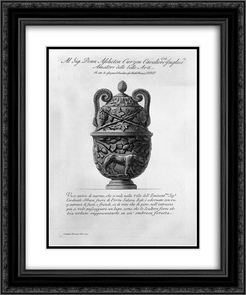 Antique vase of marble with intertwining vines and pine and the figure of a wolf 20x24 Black Ornate Wood Framed Art Print Poster with Double Matting by Piranesi, Giovanni Battista