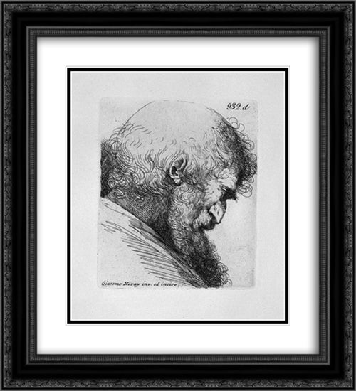 Old man`s head in profile 20x22 Black Ornate Wood Framed Art Print Poster with Double Matting by Piranesi, Giovanni Battista