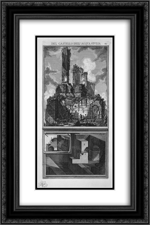 Perspective of one of the sides, and construction details of the five branches of the orifice of the aqueduct 16x24 Black Ornate Wood Framed Art Print Poster with Double Matting by Piranesi, Giovanni Battista