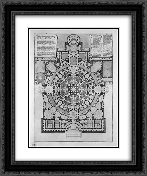 Plan broad, magnificent ancient College Gyms formed over the idea of `the Greeks, and Thermal de` Romani 20x24 Black Ornate Wood Framed Art Print Poster with Double Matting by Piranesi, Giovanni Battista