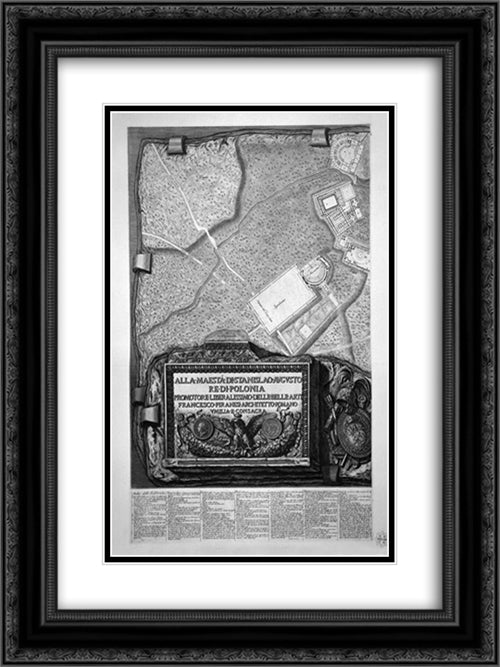 Plan of the existing factories in the Villa Adriana, with a dedication to St. M Stanislaus Augustus, King of Poland 18x24 Black Ornate Wood Framed Art Print Poster with Double Matting by Piranesi, Giovanni Battista