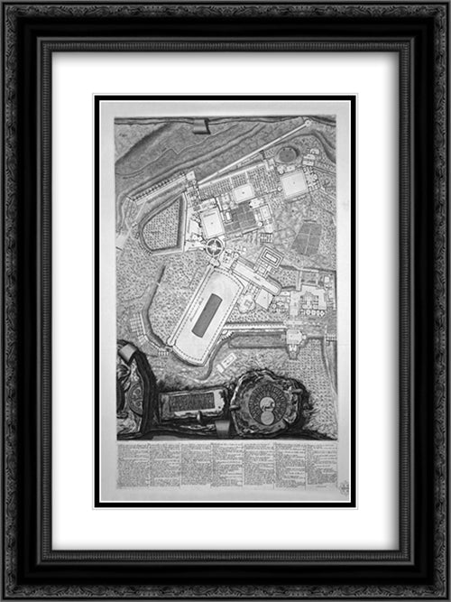 Plan of the existing factories in the Villa Adriana, with a dedication to St. M Stanislaus Augustus, King of Poland 18x24 Black Ornate Wood Framed Art Print Poster with Double Matting by Piranesi, Giovanni Battista