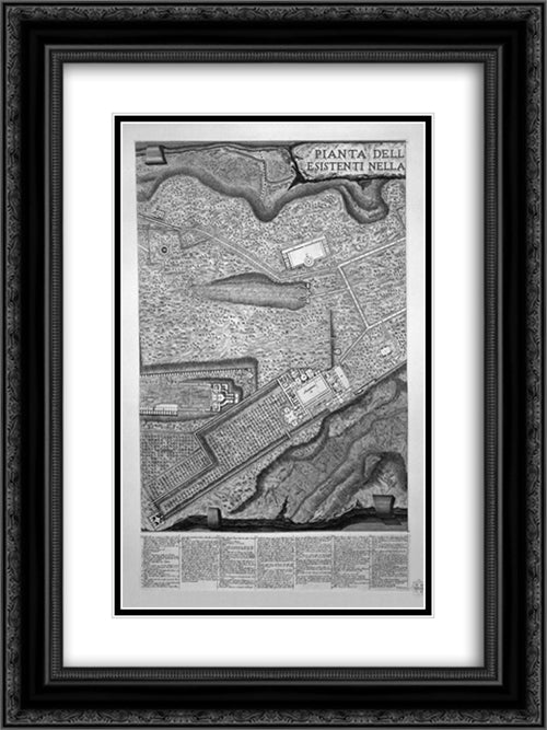 Plan of the existing factories in the Villa Adriana, with a dedication to St. M Stanislaus Augustus, King of Poland 18x24 Black Ornate Wood Framed Art Print Poster with Double Matting by Piranesi, Giovanni Battista