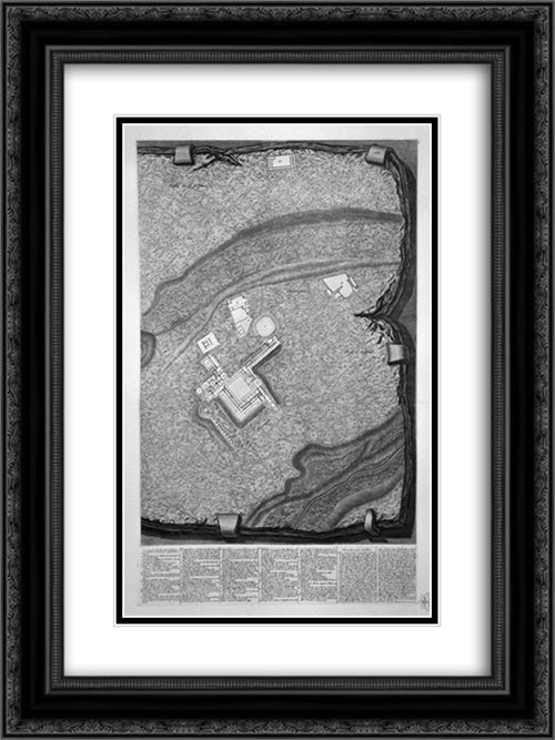 Plan of the existing factories in the Villa Adriana, with a dedication to St. M Stanislaus Augustus, King of Poland 18x24 Black Ornate Wood Framed Art Print Poster with Double Matting by Piranesi, Giovanni Battista