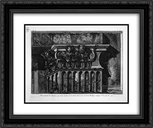 Proof of the main door of the house facing the Basilica and the capital of the door of the house three Shaft 24x20 Black Ornate Wood Framed Art Print Poster with Double Matting by Piranesi, Giovanni Battista