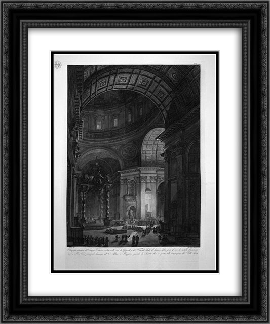 Prospetto anteriore del Tempio Vaticano venduto nelle sere di GiovedÆ’ del Venerd Santo al chiarore della gran Croce di metallo illuminata 20x24 Black Ornate Wood Framed Art Print Poster with Double Matting by Piranesi, Giovanni Battista